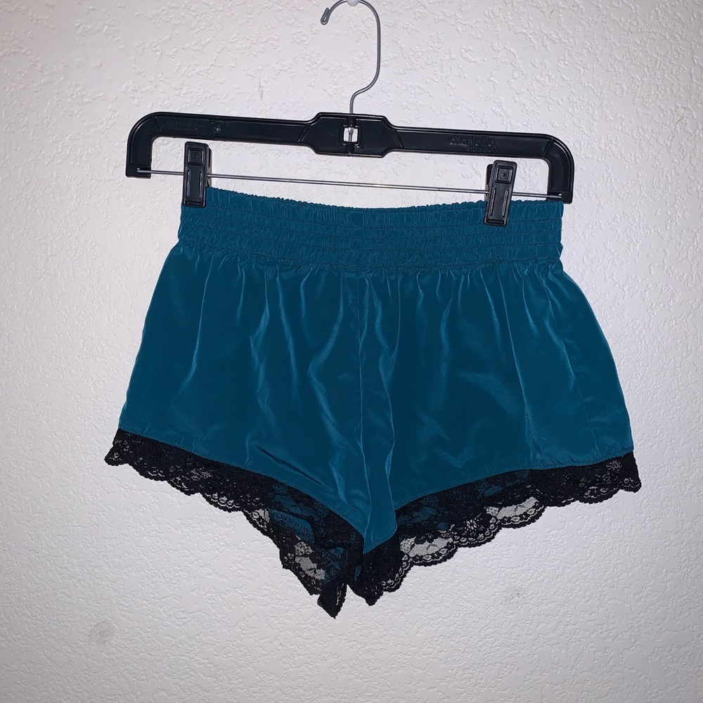 Blue lace trim shorts